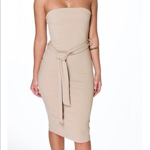 Bandeau Tie Belt Midi Dress